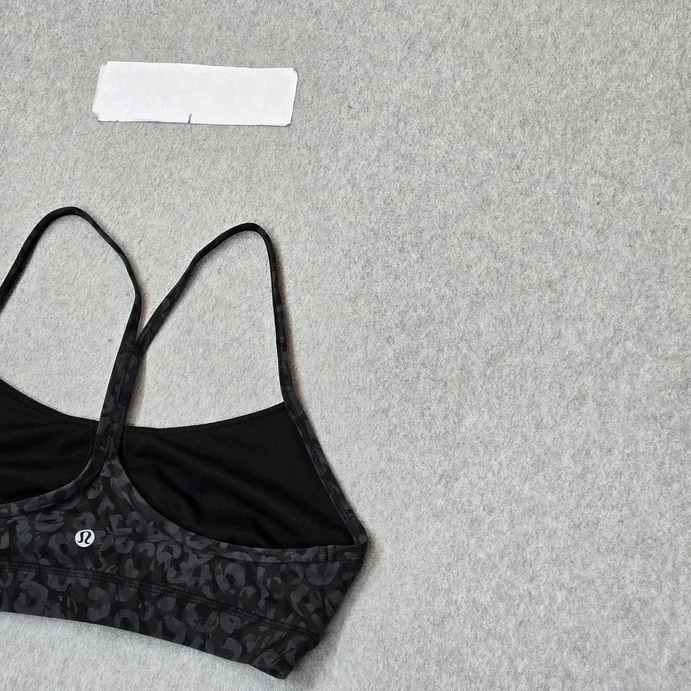 Lululemon Women Sports Bra 10 Black Flow Y Animal Print Wireless Racerback